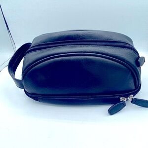 Penguin Black Leather Men's Toiletries Bag Travel Kit Dorm Carryall Organizer
